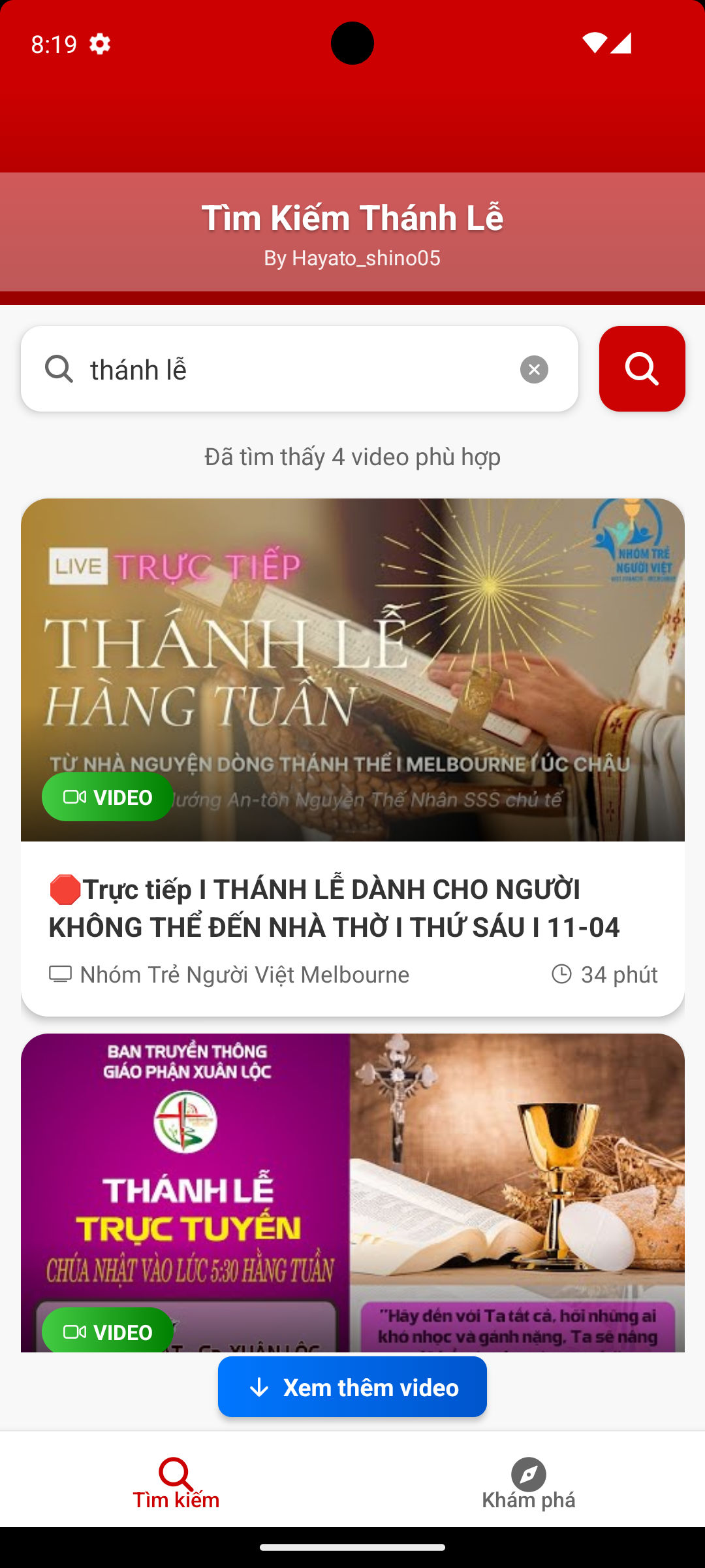 Ứng dụng Tìm Kiếm Thánh Lễ Trực Tuyến